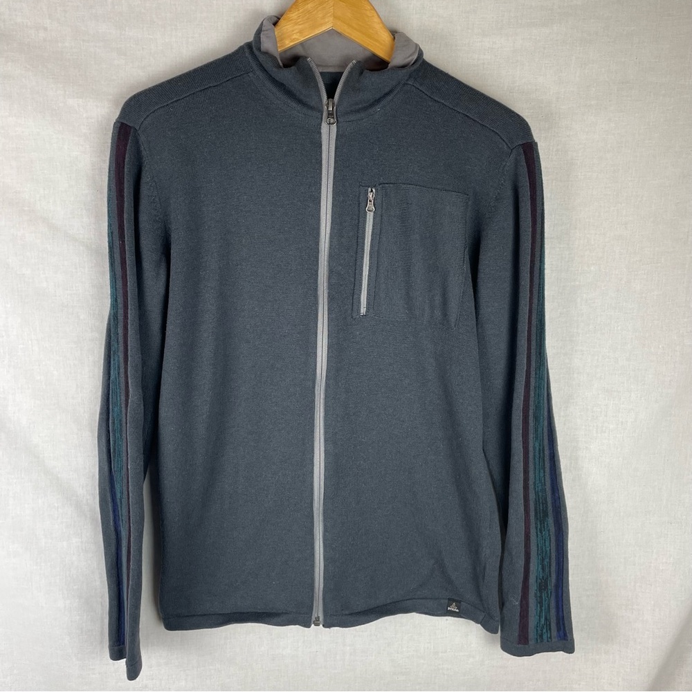 Prana Men's Full Zip Long Sleeve Striped Sweater Jacket M